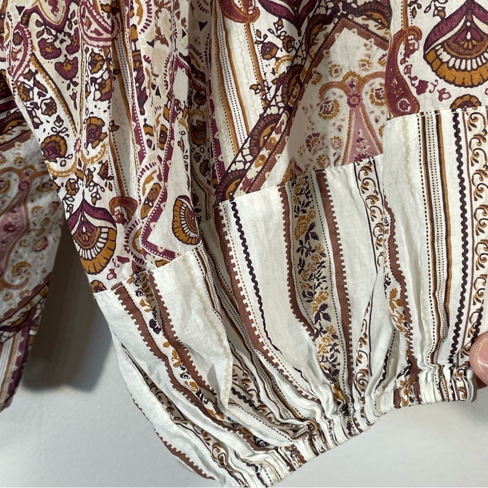 Cato Paisley Stripe Square Neck Patchwork Blouse Burgundy Cream Plus Size 22 24 - Picture 4 of 9